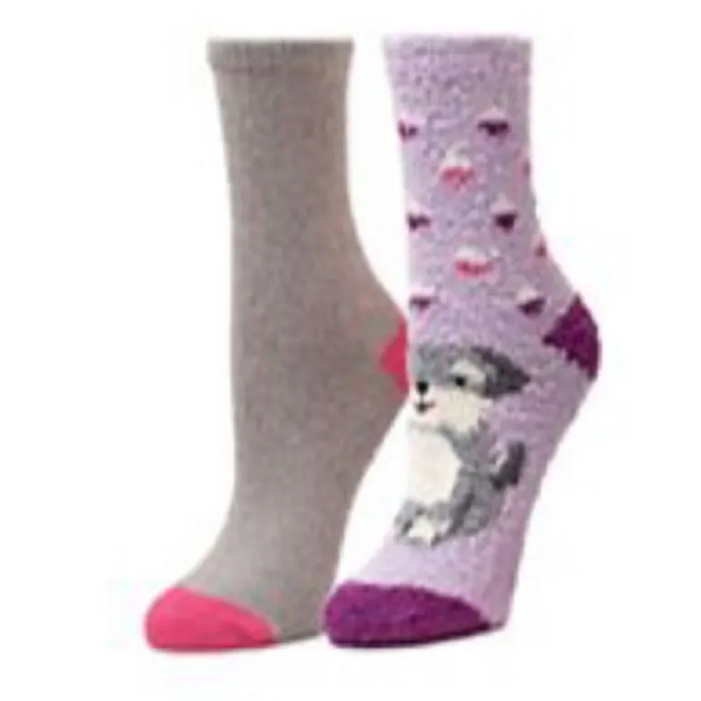 Cuddl Duds Girls Shoe Size 4-10 Lounge Crew Slipper Socks Total 4 Pr